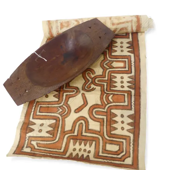 TAPA CLOTH + CARVED WOODEN BOWL L.435mm