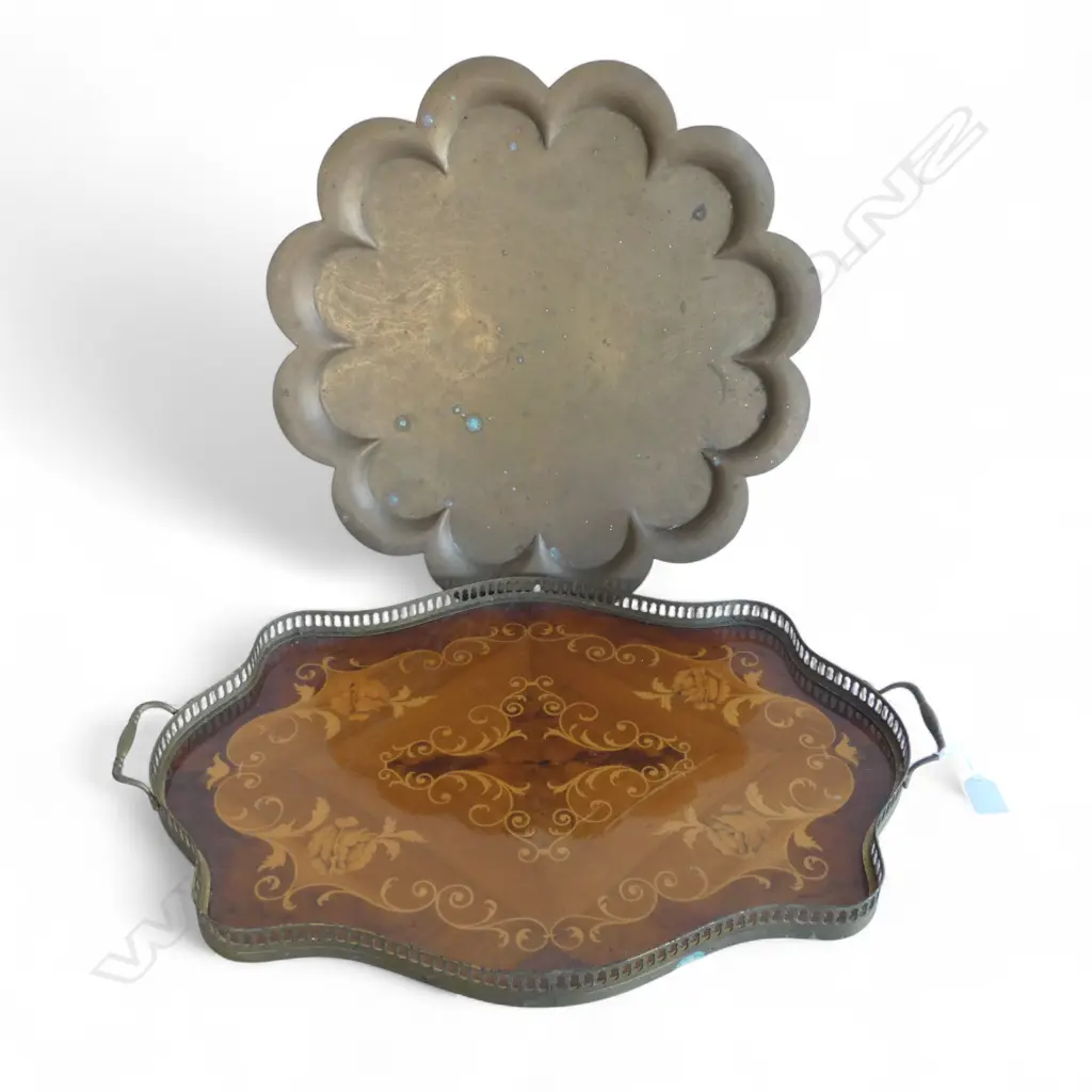 2 TRAYS; BRASS 460mm dia & INLAID W.585mm Image 1++