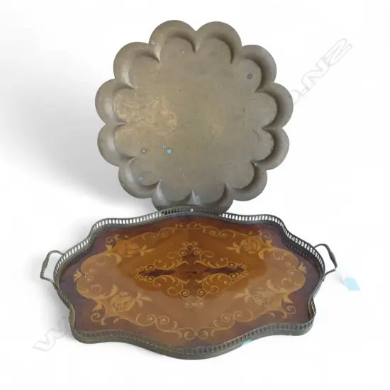2 TRAYS; BRASS 460mm dia & INLAID W.585mm