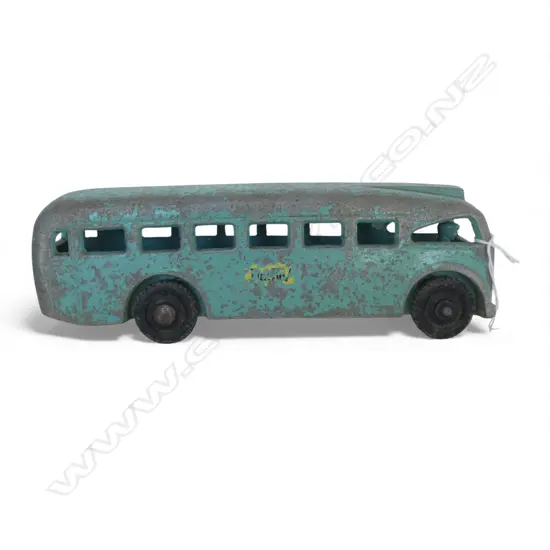 FUN HO! VINTAGE BUS pale blue with black wheels. Paint showing some wear. L.260mm