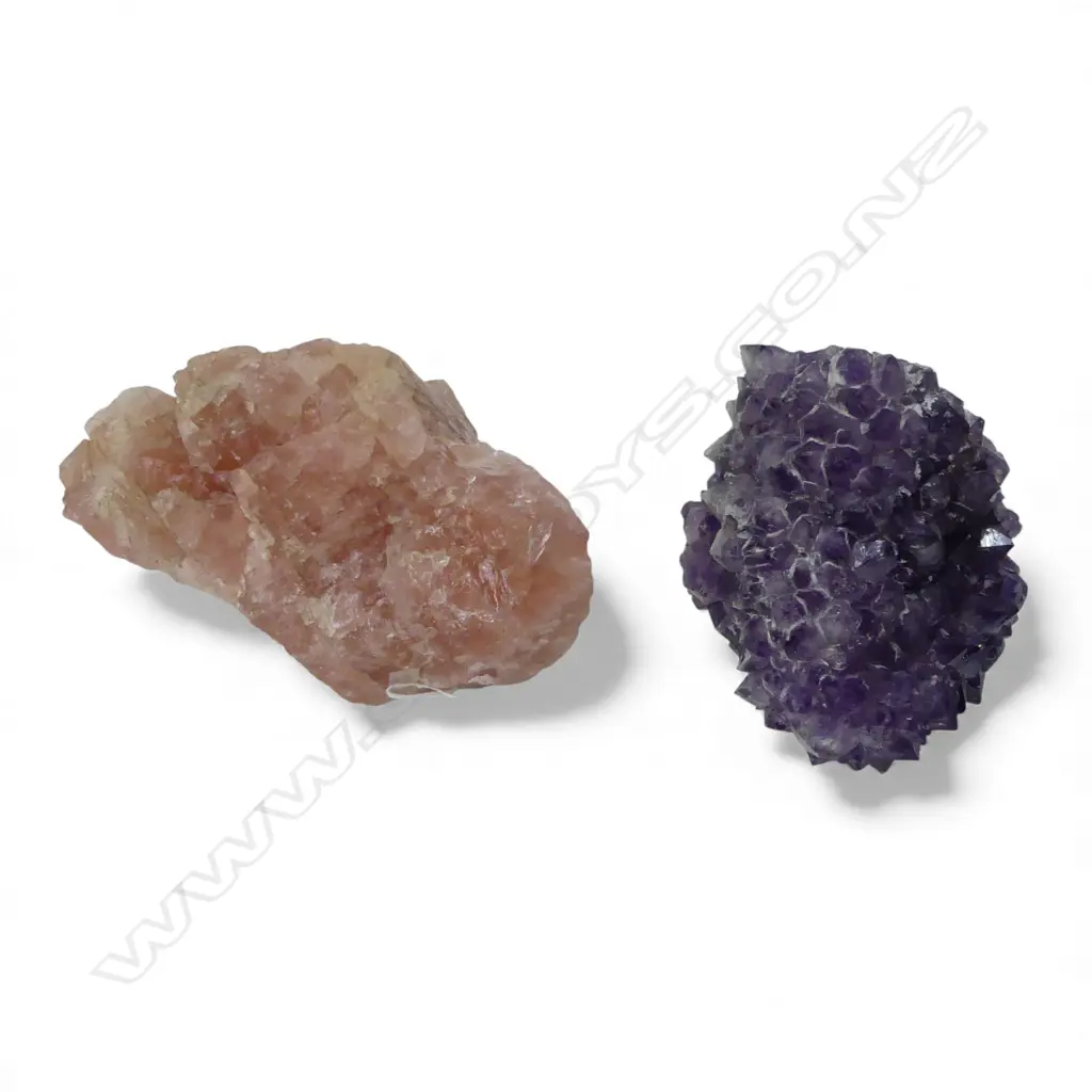 2 GEMSTONES; PINK QUARTZ, AMETHYST H.160mm Image 1++