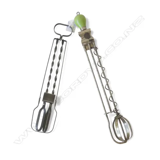 2 EARLY TYPE EGG BEATERS / WHISKS with up & down sliding action