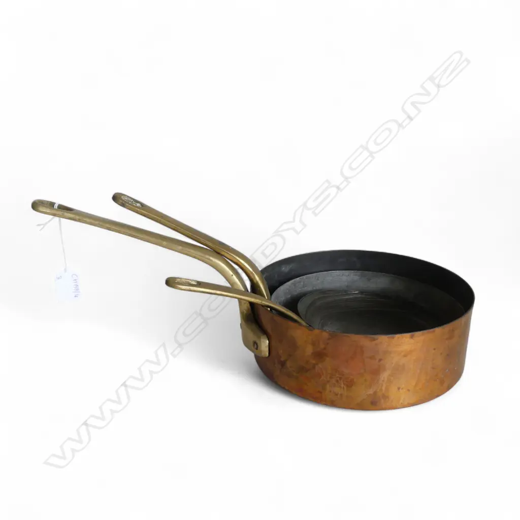 3 ST. CLAIR COPPER SAUCEPANS LARGEST 230mm dia Image 1++