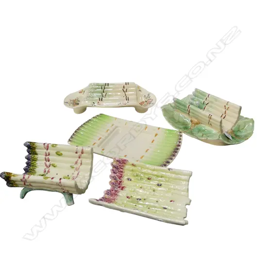 5 ASPARAGUS DISHES; 2 w. SMALL FAULTS L.385mm