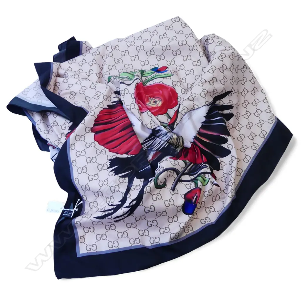 2 GUCCI SHAWLS stitched together as a PONCHO bird & flower pattern 130 x 130mm Image 1++
