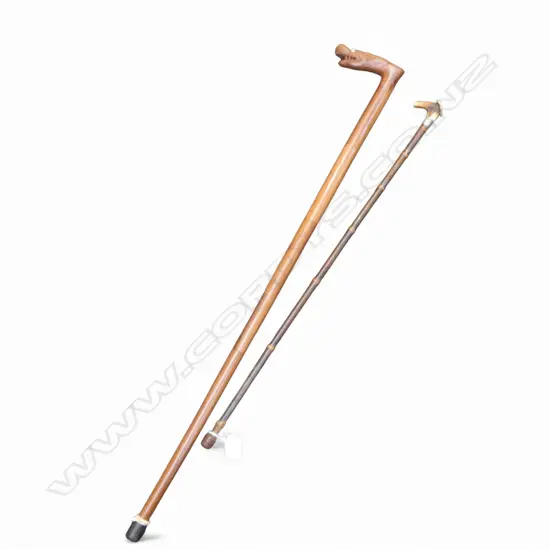 2 WALKING STICKS: Chinese dragon handled + antler handled