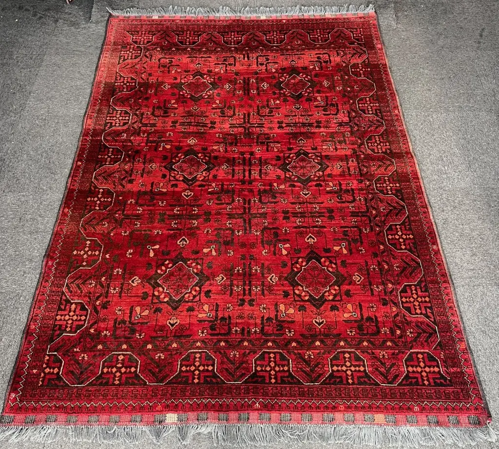 AFGHAN BALUCHI ALL WOOL HAND KNOTTED RUG red dominant 2330 x 1700mm. Image 1++
