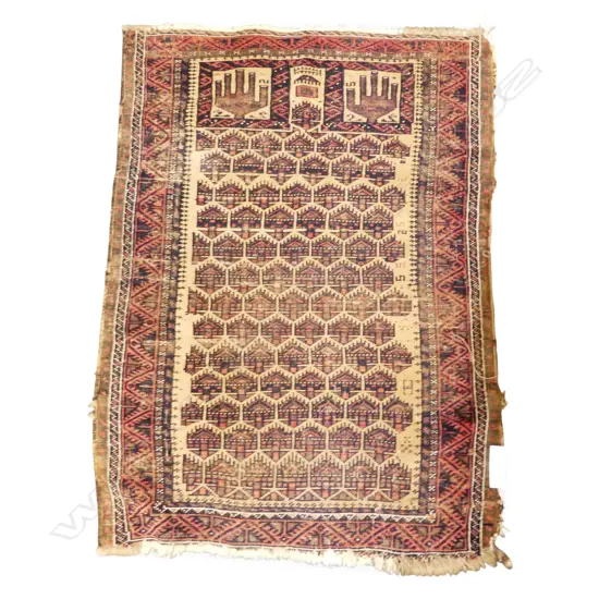 SOUMAK HAND KNOTTED ALL WOOL PRAYER RUG 1120x830mm WORN