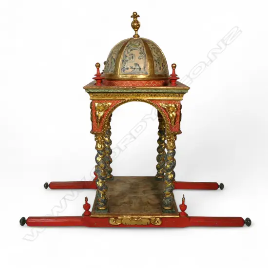 An uncommon 19thC European ornate religious processional baldachin,