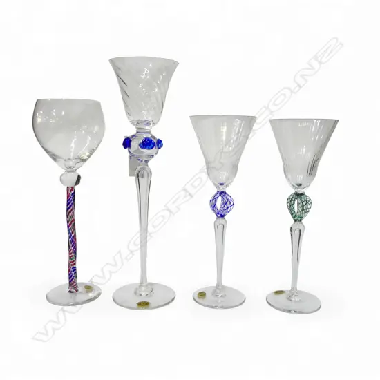 4 VAL SAINT LAMBERT TALL ART CRYSTAL GOBLETS H.310mm