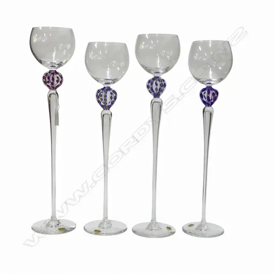 4 VAL SAINT LAMBERT TALL ART CRYSTAL GOBLETS H.435mm