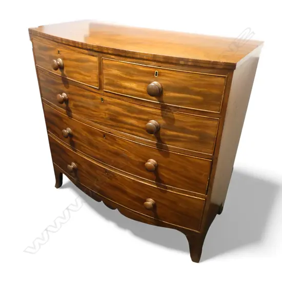 ANTIQUE MAHOGANY BOW FRONT CHEST OF DRAWERS 1045x510x1030mm