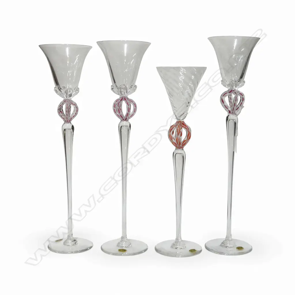 4 VAL SAINT LAMBERT TALL ART CRYSTAL GOBLETS H.415mm Image 1++