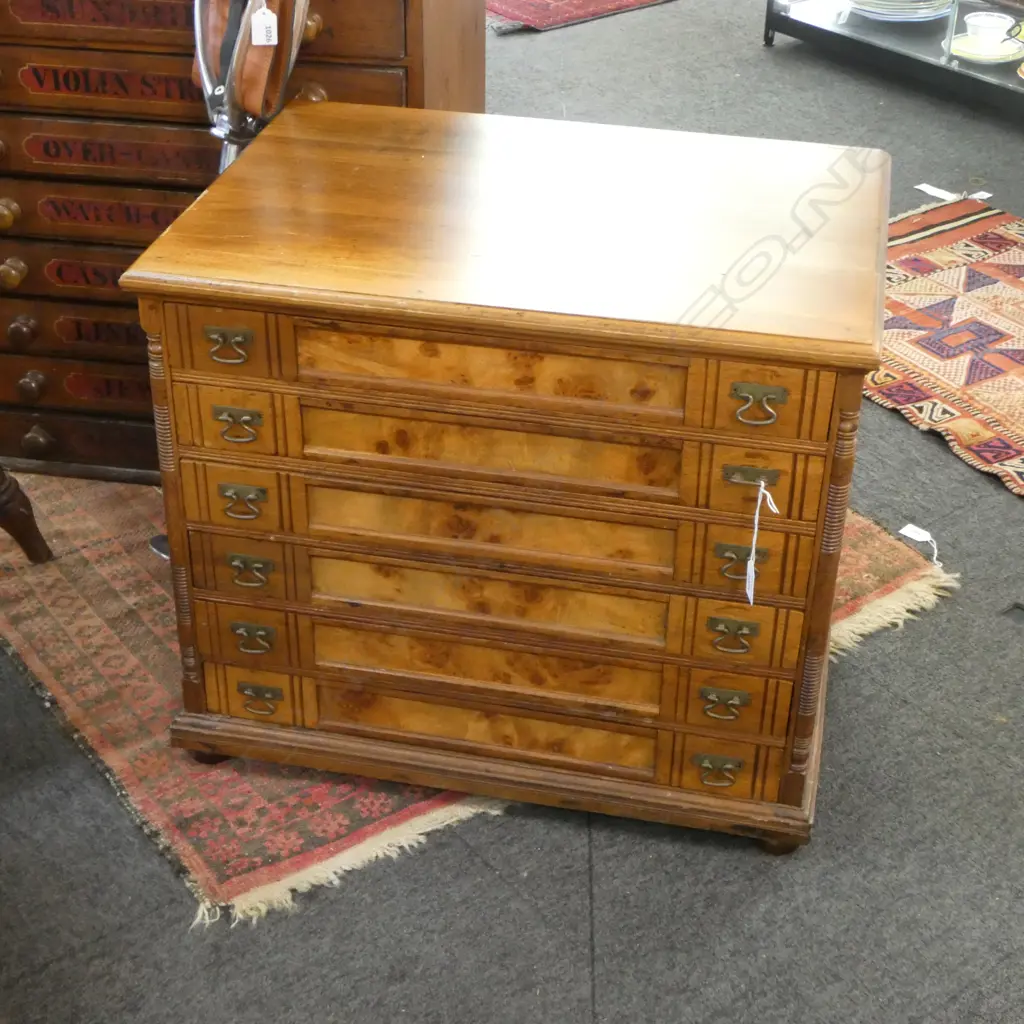 OLD SEWING CABINET  FOR COTTON REELS AS COLLECTORS CABINET 6 FULL WIDTH DRAWERS 620X420X520mm Image 1++