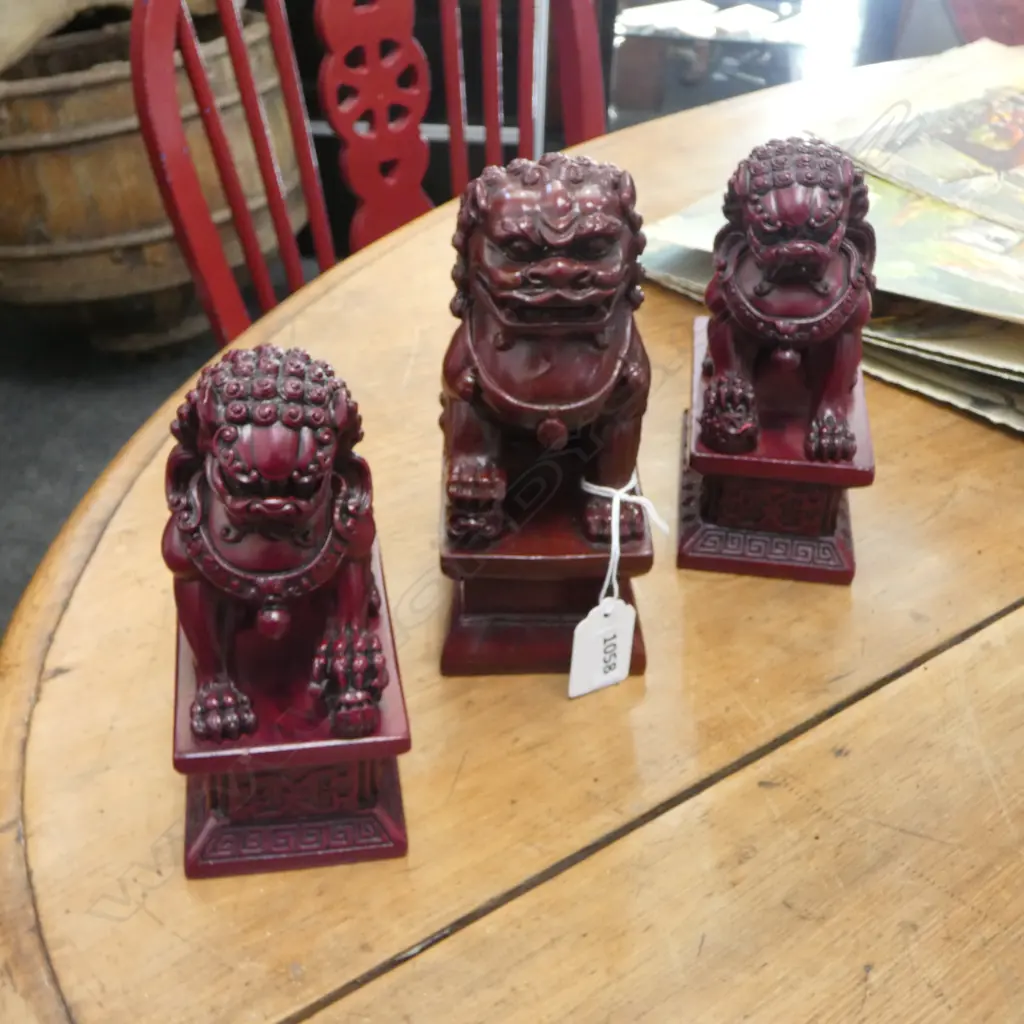 3 ORIENTAL RESIN TEMPLE DOG ORNAMENTS H.170mm Image 1++