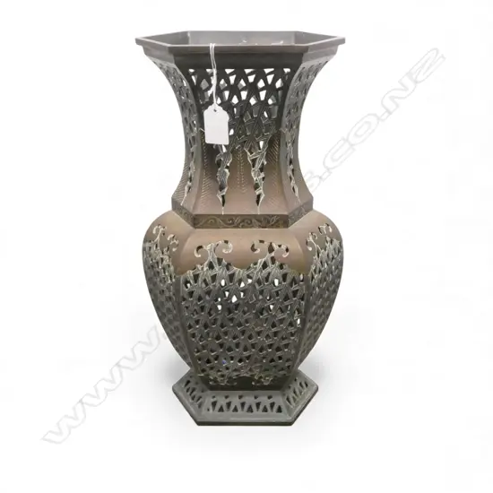 ORIENTAL PIERCED METAL VASE H.425mm