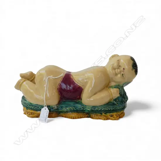 CHINESE RECUMBENT FIGURAL POTTERY PILLOW L320MM
