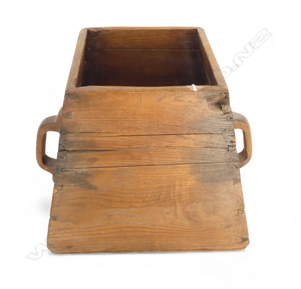 OLD CHINESE WOODEN RICE ? CONTAINER panelled tapered sides. With handles. H.290mm Image 1++