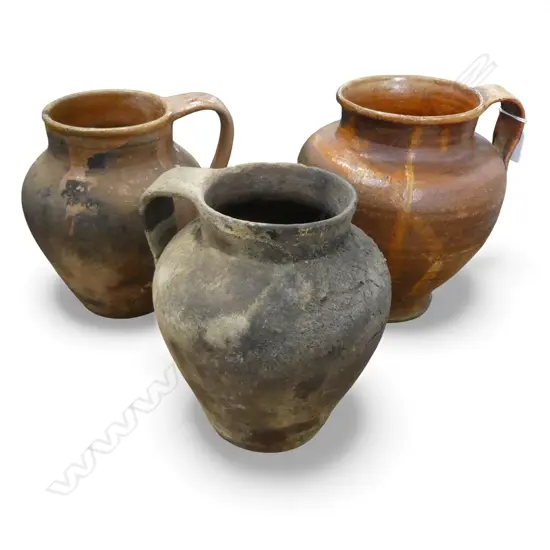 3 EARTHENWARE HANDLED JARS H.215mm