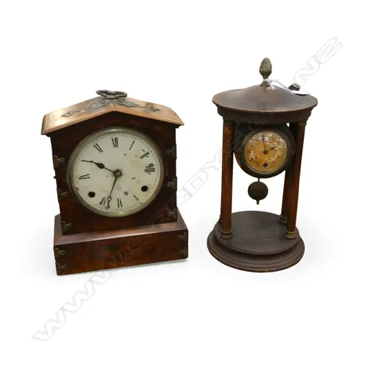 2 ANTIQUE WOODEN CLOCKS H.320mm