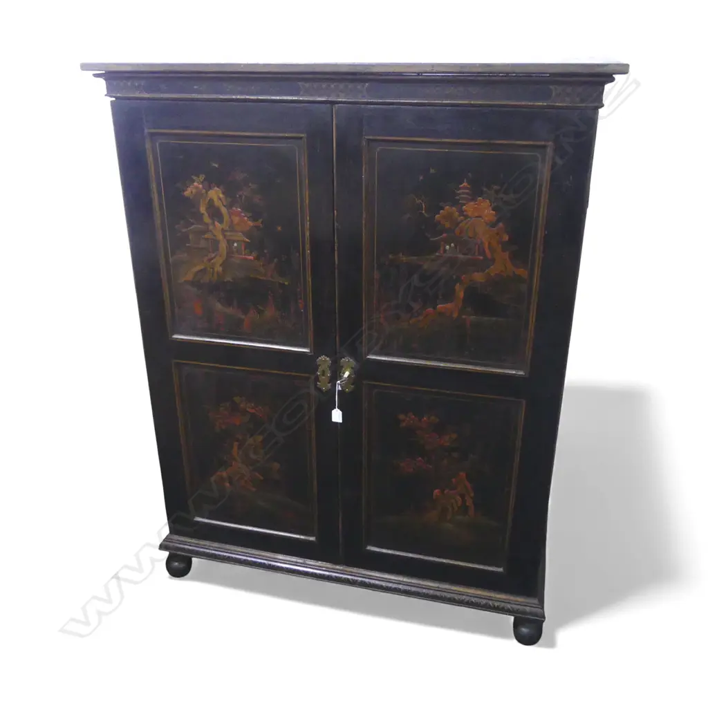 OLD CHINESE BLACK LACQUER ENGLISH CUPBOARD with key 1165x560x1470mm Image 1++