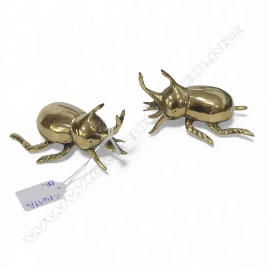 2 BRASS  STAG BEETLES L.100mm