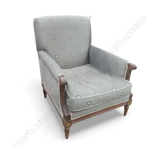 FRENCH STYLE UPHOLSTERED ARMCHAIR GREY DOT FABRIC