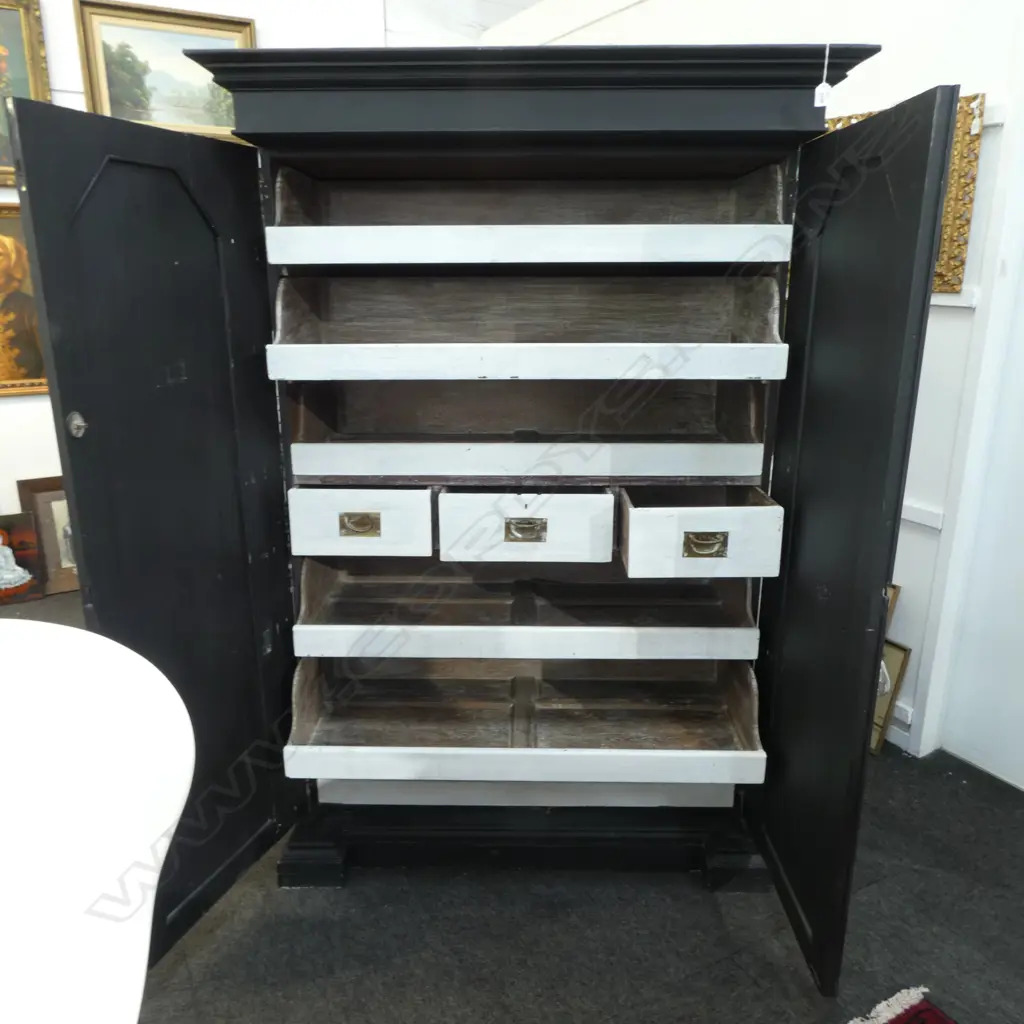 BLACK & WHITE PAINTED VICTORIAN CUPBOARD 1190x655x1765mm Image 1++
