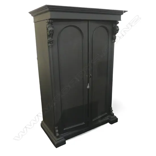 BLACK & WHITE PAINTED VICTORIAN CUPBOARD 1190x655x1765mm