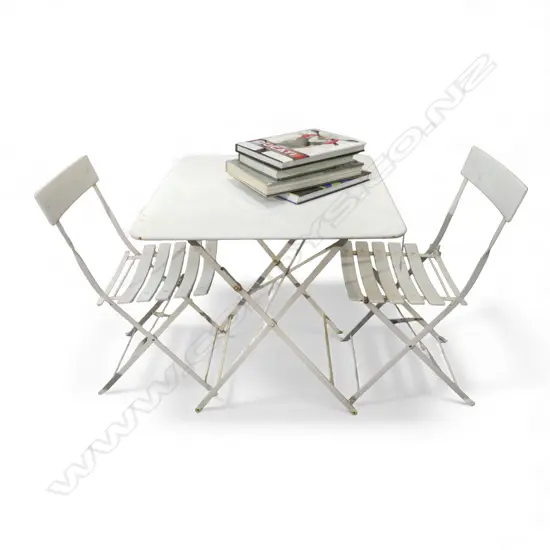 PR WHITE METAL FOLDING PATIO CHAIRS + FERMOB TABLE, FAULTS...