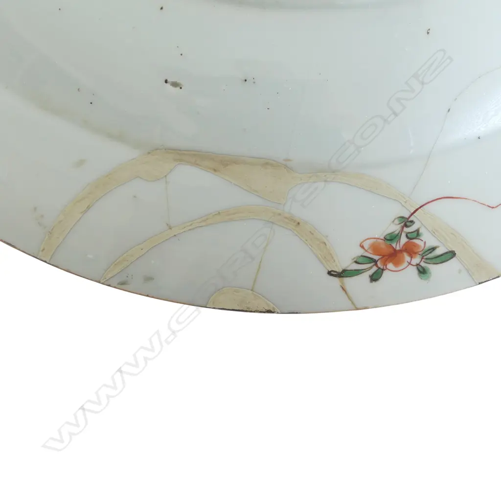 KANGXI FAMILLE VERTE CHARGER 405mm dia REPAIRS CHRISTIES CHILDWICK BURY 1978 SALE STICKER VERSO Image 1++