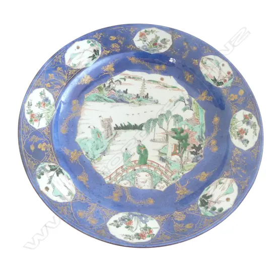 KANGXI FAMILLE VERTE CHARGER 405mm dia REPAIRS CHRISTIES CHILDWICK BURY 1978 SALE STICKER VERSO