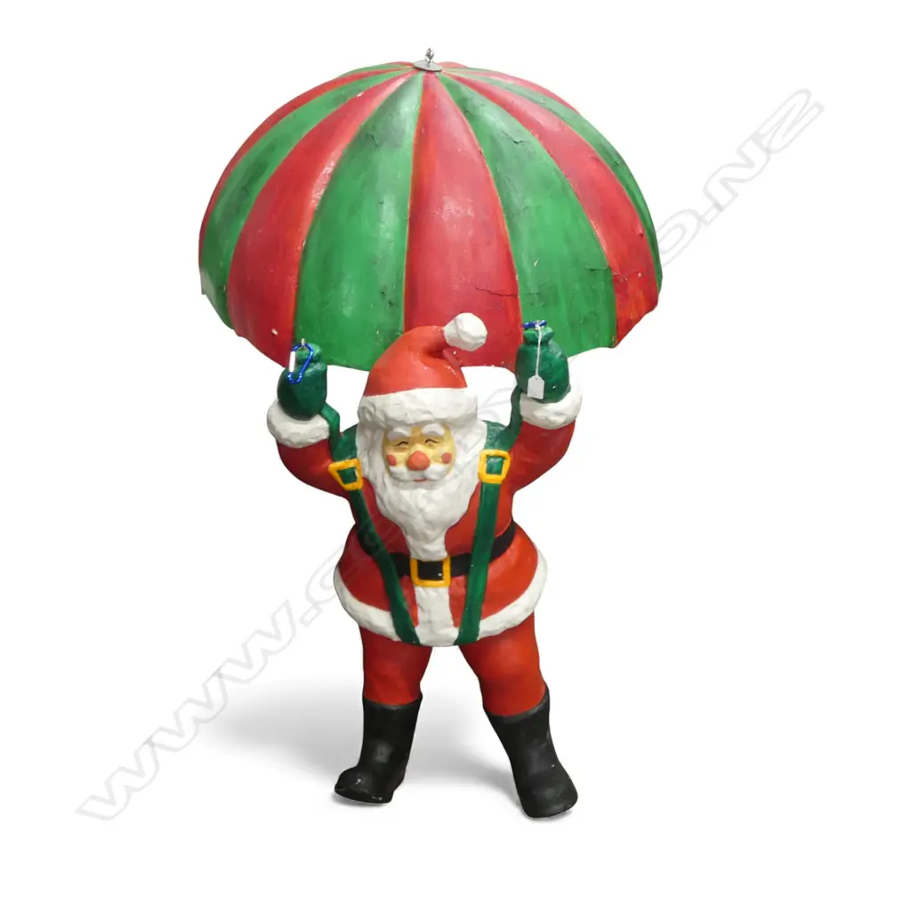 PAPIER MACHE PARACHUTING SANTA CLAUS H.1600mm (PARACHUTE 1100mm dia) MADE IN FRANCE Image 1++