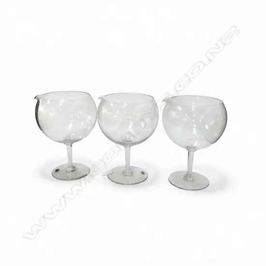 3 MASSIVE VAL SAINT LAMBERT CRYSTAL WINE GLASSES w. POURING LIP H.240mm