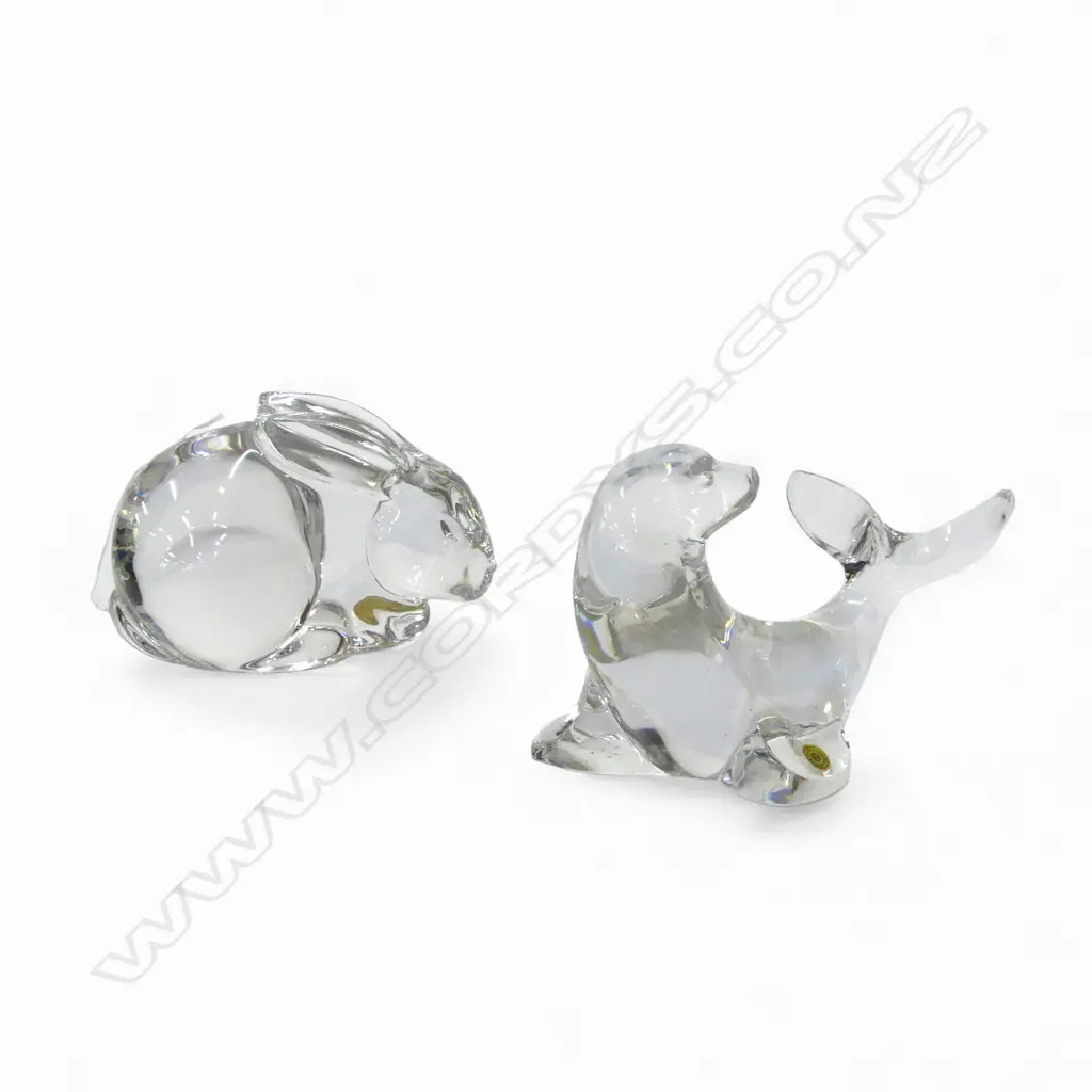 2 VAL SAINT LAMBERT CRYSTAL ANIMALS; RABBIT H.110mm & SEAL Image 1++