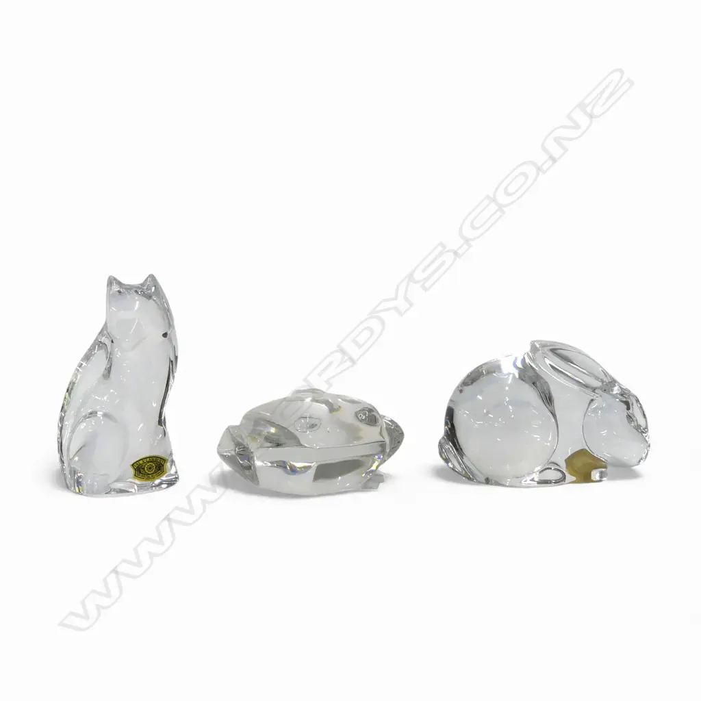 3 VAL SAINT LAMBERT CRYSTAL ANIMALS; FROG, RABBIT, FOX H.100mm Image 1++