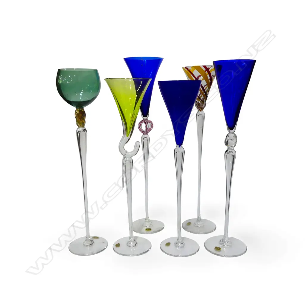 6 VAL SAINT LAMBERT TALL COLOURED ART CRYSTAL GOBLETS H.450mm Image 1++
