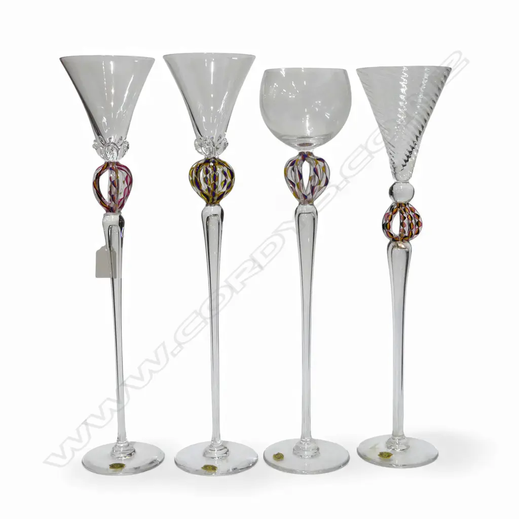 4 VAL SAINT LAMBERT TALL ART CRYSTAL GOBLETS H.435mm Image 1++