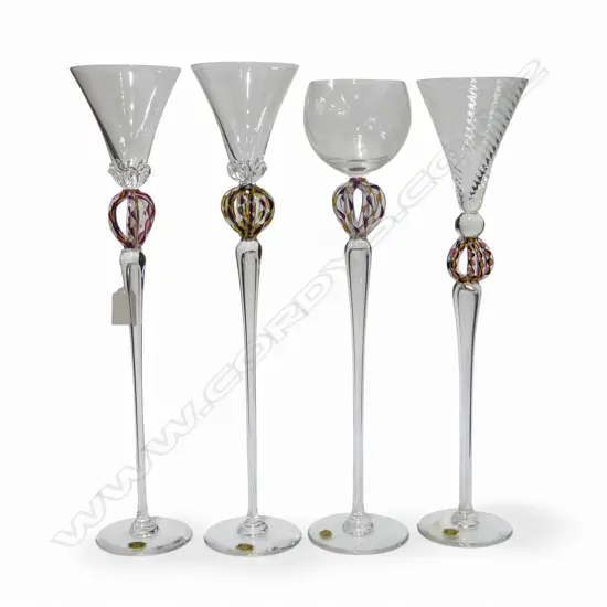 4 VAL SAINT LAMBERT TALL ART CRYSTAL GOBLETS H.435mm