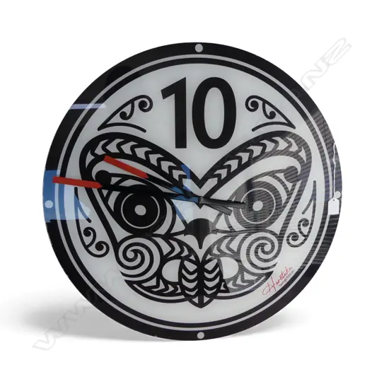 LG WALL CLOCK w. TIKI DESIGN 'HARETUKU TAONGA EDITION' 600mm dia