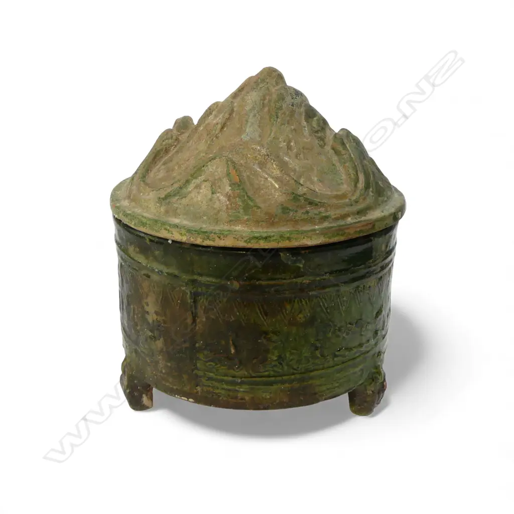 CHINESE HAN DYNASTY GREEN GLAZED LIDDED EARTHENWARE JAR H.240mm, 205mm dia REPAIRED Image 1++