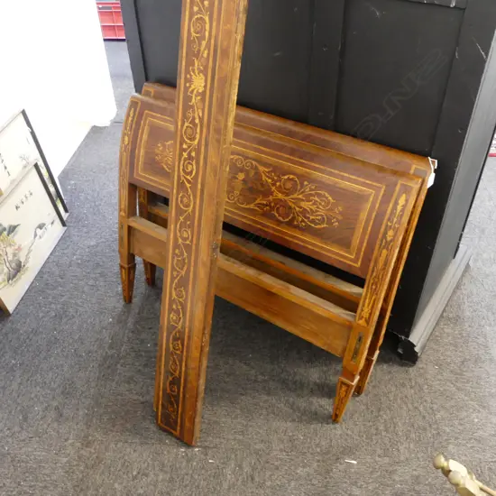 ANTIQUE HEAVILY INLAID WALNUT SINGLE BED HEADBOARDS & RAILS W930MM