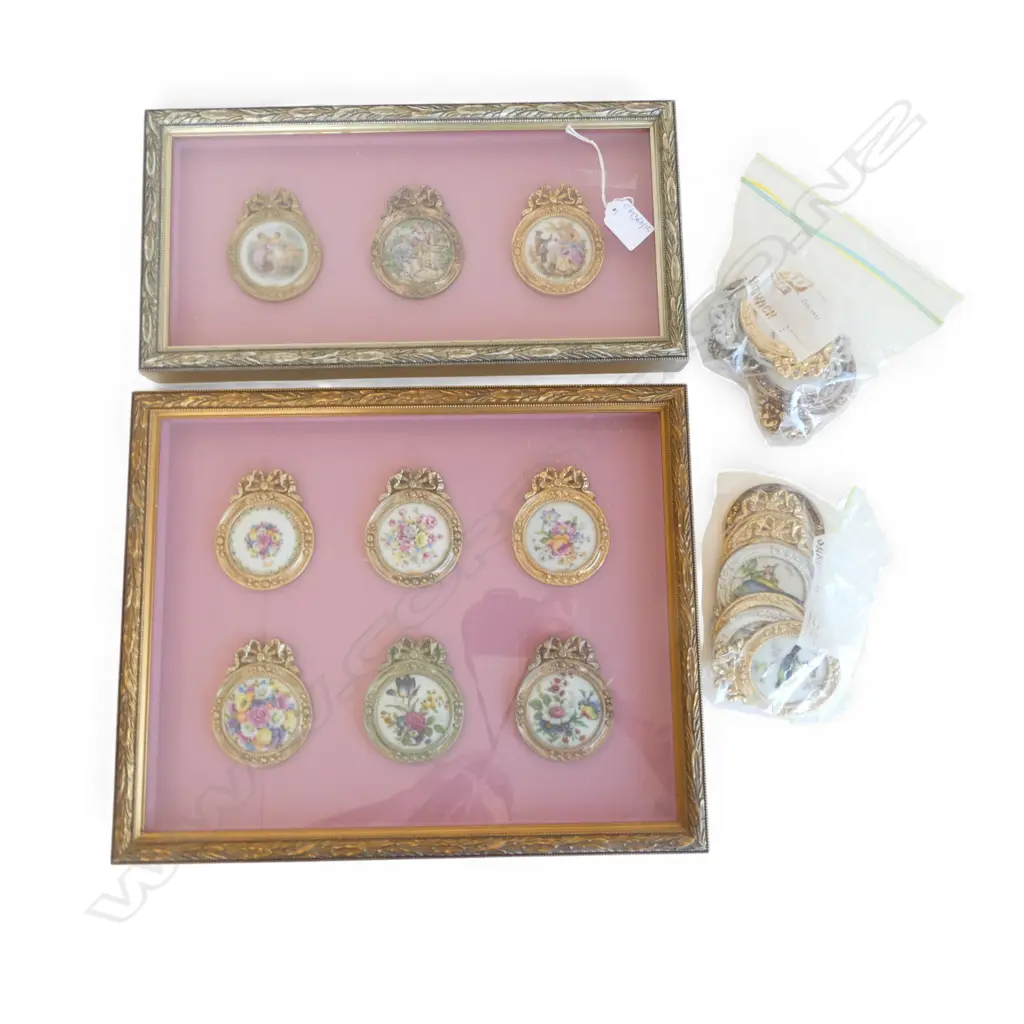 ASST. LIMOGES PLAQUES IN COVERLEY NZ FRAMES 70mm dia (2 LG FRAMES 195x385 / 310x385mm overall) Image 1++