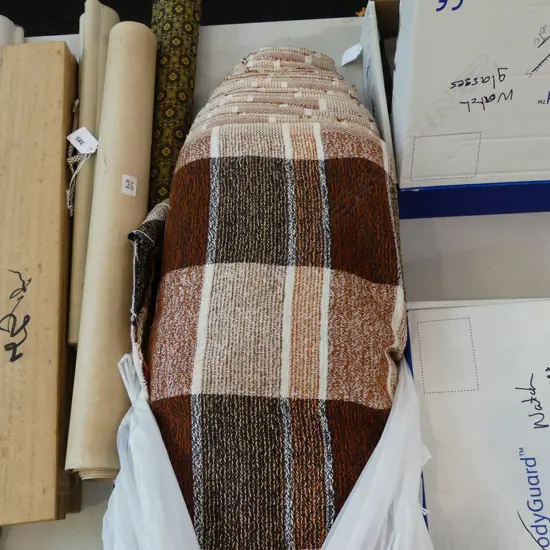 BOLT OF VINTAGE UPHOLSTERY FABRIC 1970's checkered design length about 7.5metres