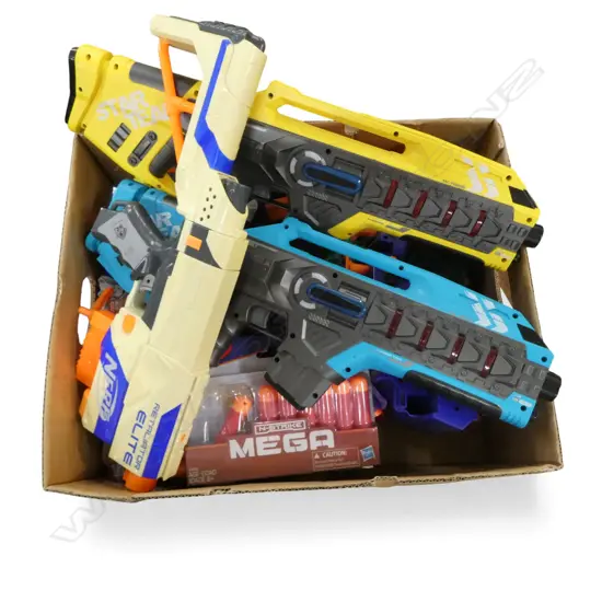 BOX OF ASST. NERF GUNS, AMMO, etc