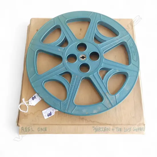 TWO ORIGINAL 16MM MOVIE REELS, 'TARZAN AND THE LOST SAFARI ' REEL ONE AND REEL TWO WITH TAKE UP REEL 