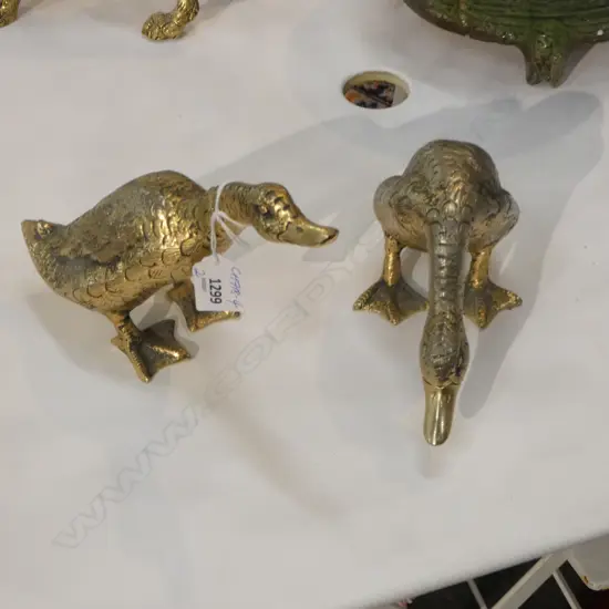 PAIR HEAVY CAST BRASS DUCKS marked 'Gucci Italy' L.210mm ea approx.