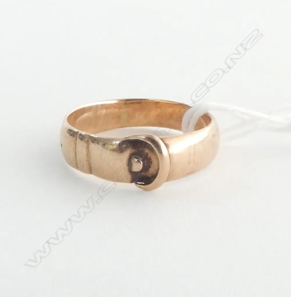 BIRM. 1902 9ct ROSE GOLD BUCKLE RING 3.32gms Size Q Image 1++