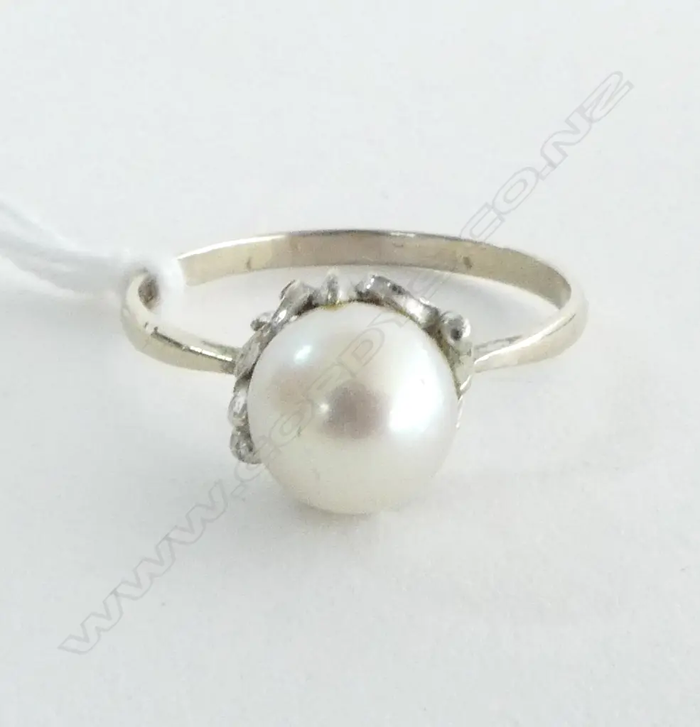 14CT WG CULTURED PEARL DRESS RING, 2.7grms SIZE U Image 1++