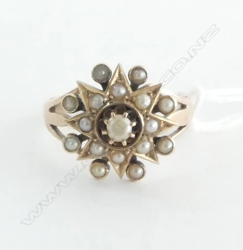 ANTIQUE 9CT SEED PEARL RING 4.9grms SIZE V Image 1++